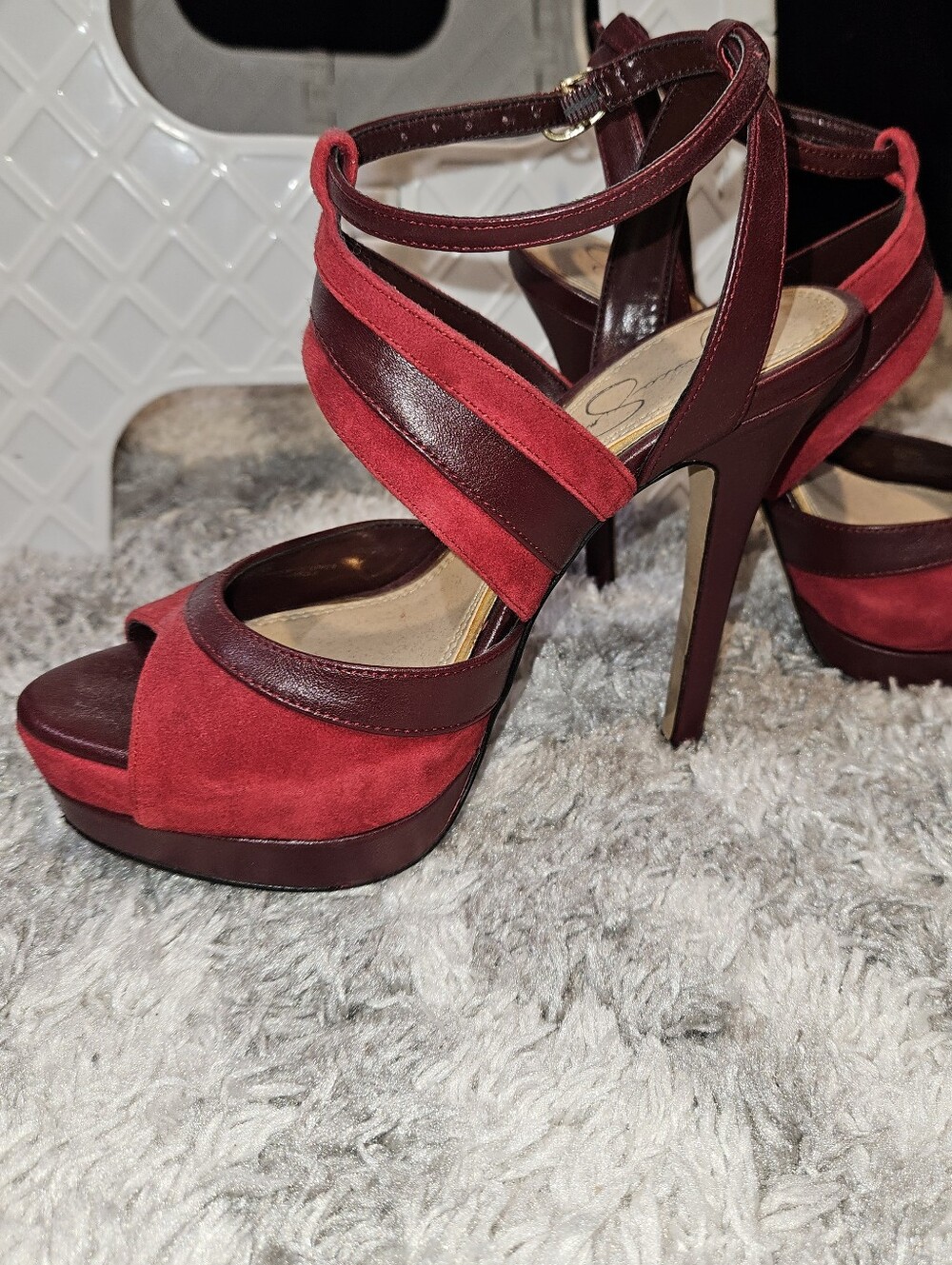 Jessica Simpson Red and Burgundy Strappy Platform High Heels